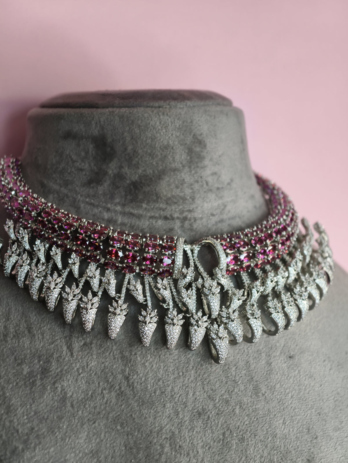 Ruby Zircon Fringe Choker Necklace
