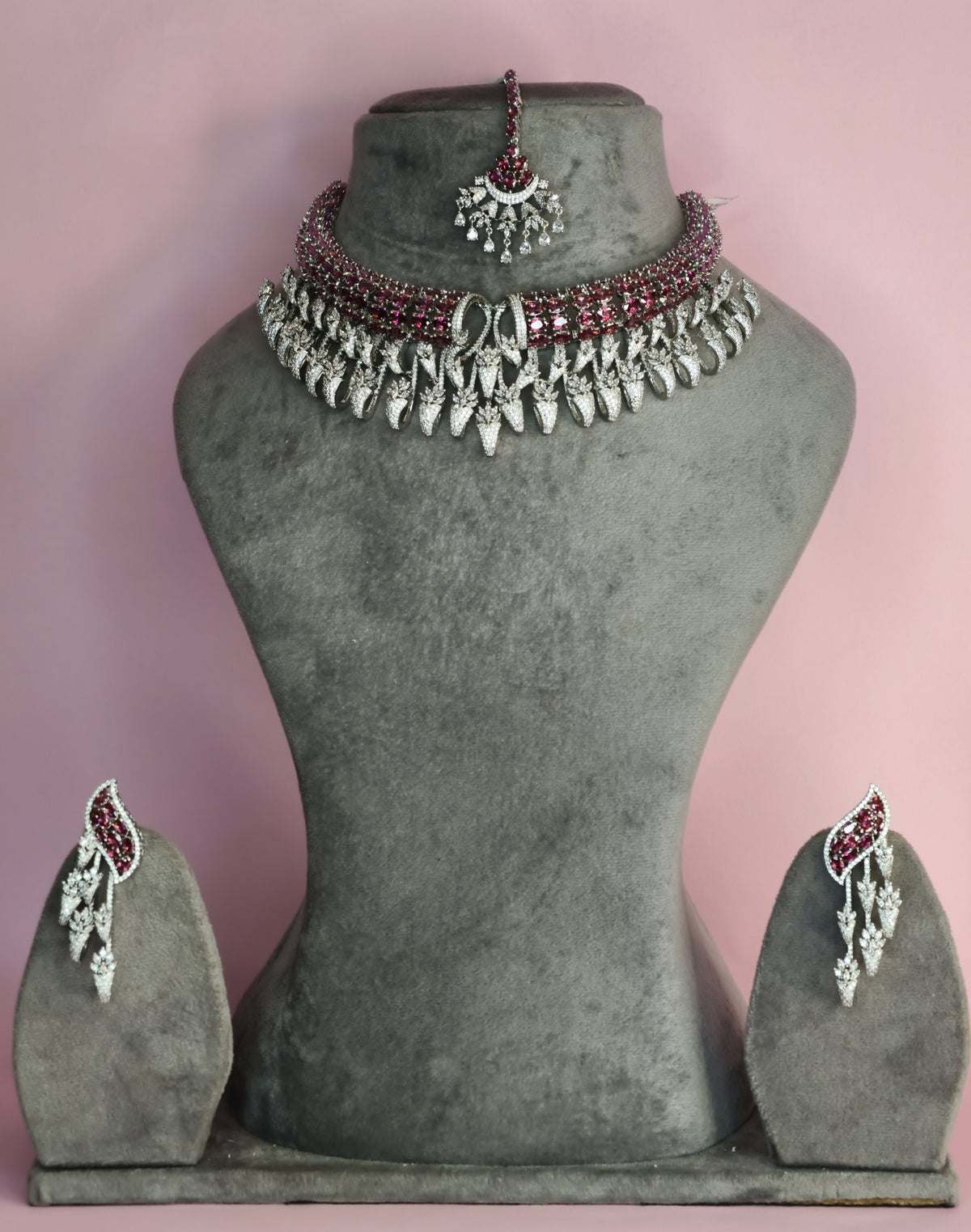 Ruby Zircon Fringe Choker Necklace