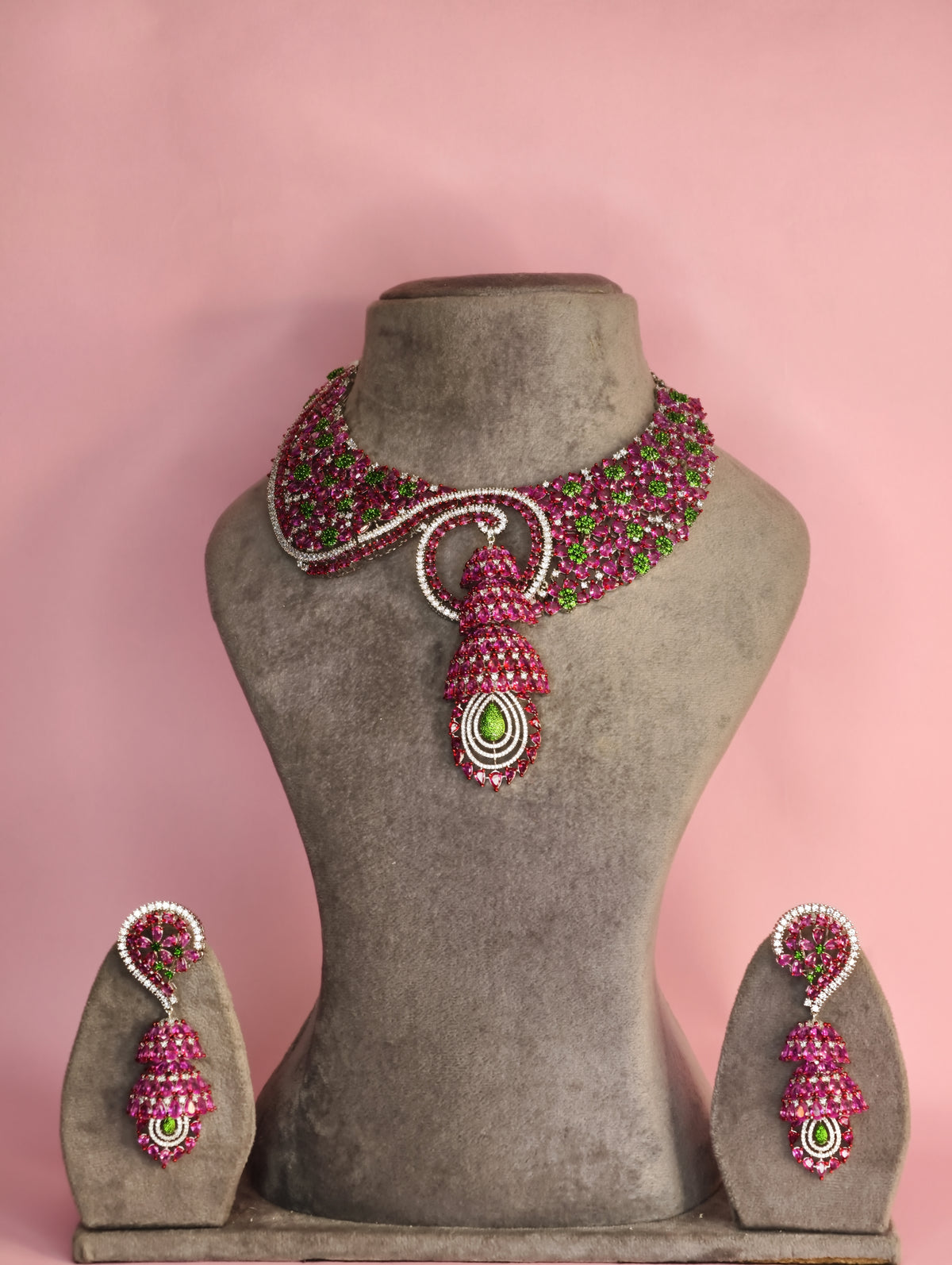Ruby Pink Italian Abstract Designer Necklace