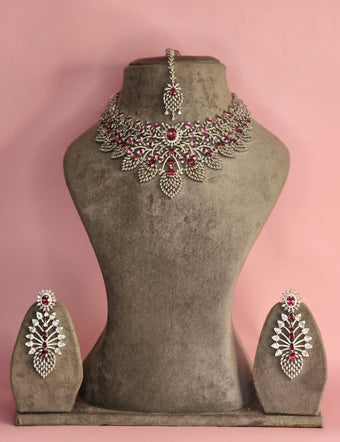 Ruby Zircon Cascade Necklace Set