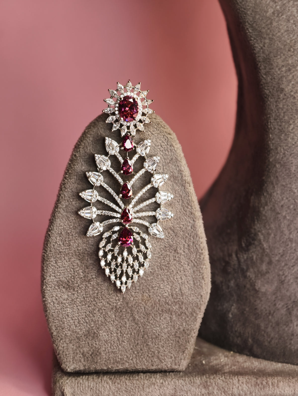 Ruby Zircon Cascade Necklace Set