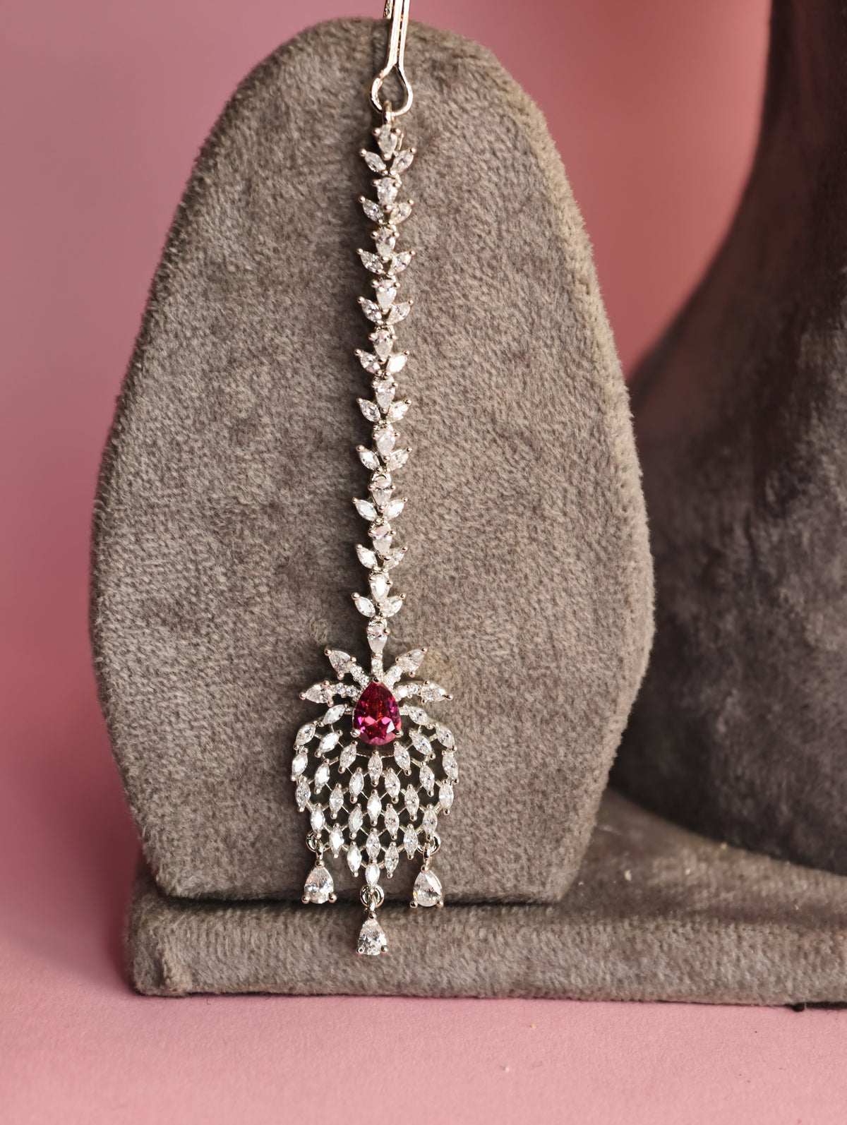 Ruby Zircon Cascade Necklace Set