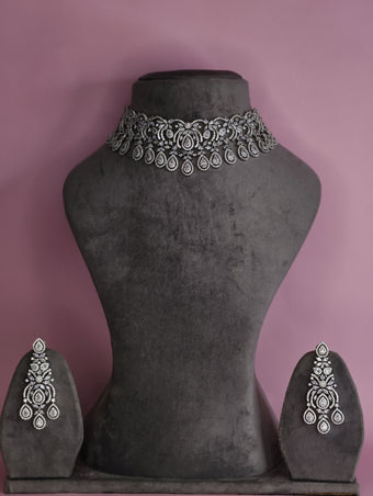 Sitara Diamond-Finish Zircon Choker & Earring Set
